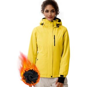 imageFREE SOLDIER Womens Waterproof Ski Snow Jacket Fleece Lined Warm Winter Rain Jacket with Hood Fully Taped SeamsYellow