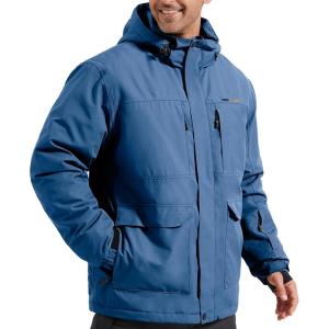 imageFREE SOLDIER Mens Waterproof Ski Jacket Fleece Lined Warm Winter Snow Coat with Hood Fully Taped SeamsIndigo Blue