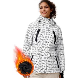 imageFREE SOLDIER Womens Waterproof Ski Snow Jacket Warm Fleece Lined Winter Rain Jacket with Hood Fully Taped SeamsGeometric
