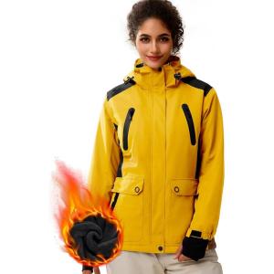imageFREE SOLDIER Womens Waterproof Ski Snow Jacket Warm Fleece Lined Winter Rain Jacket with Hood Fully Taped SeamsGinger Yellow