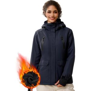 imageFREE SOLDIER Womens Waterproof Ski Snow Jacket Warm Fleece Lined Winter Rain Jacket with Hood Fully Taped SeamsMidnight Navy