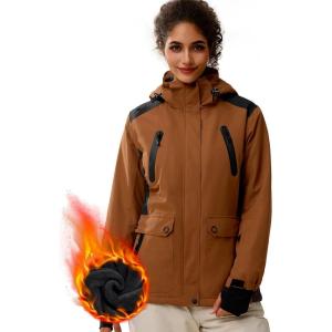imageFREE SOLDIER Womens Waterproof Ski Snow Jacket Warm Fleece Lined Winter Rain Jacket with Hood Fully Taped SeamsNut Brown