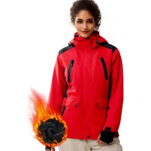 imageFREE SOLDIER Womens Waterproof Ski Snow Jacket Warm Fleece Lined Winter Rain Jacket with Hood Fully Taped SeamsUrban Red
