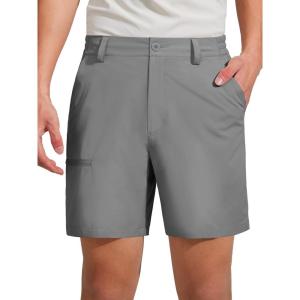 imageFREE SOLDIER Mens Golf Dress Shorts 7 Inch Quick Dry Lightweight Hiking Casual Work Golf Shorts with 5 Pockets Grey 36W7L
