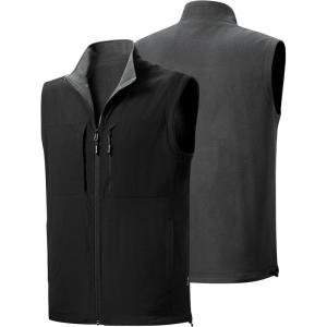 imageFREE SOLDIER Mens Winter Vest Outerwear Warm Fleece Lined Windproof Reversible Softshell Sleeveless Jacket for Work HikingBlack Gray