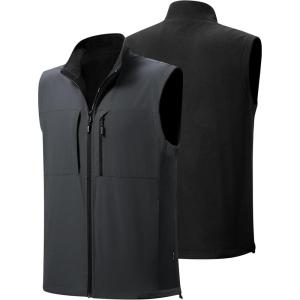 imageFREE SOLDIER Mens Winter Vest Outerwear Warm Fleece Lined Windproof Reversible Softshell Sleeveless Jacket for Work HikingGray Black