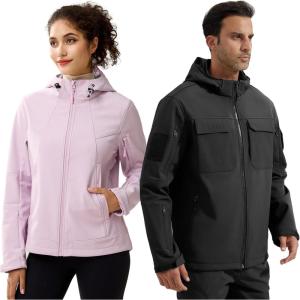 imageFREE SOLDIER Waterproof Softshell Jacket Fleece Lined Hooded Windproof Warm Outdoor Jacket Hiking Windbreaker Set