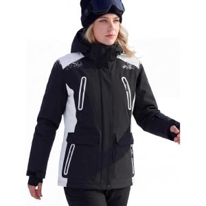 imageFREE SOLDIER Womens Waterproof Ski Jacket Fleece Lined Winter Coat Windproof Hooded Jacket Fully Taped SeamsBlackwhite