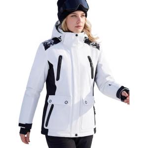 imageFREE SOLDIER Womens Waterproof Ski Jacket Fleece Lined Winter Coat Windproof Hooded Jacket Fully Taped SeamsWhiteblack