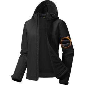 imageFREE SOLDIER Womens Waterproof Softshell Jacket with Hood Fleece Lined Warm Lightweight Windproof Rain Jacket for HikingBlack