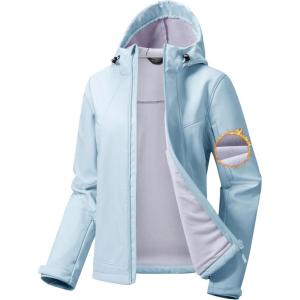 imageFREE SOLDIER Womens Waterproof Softshell Jacket with Hood Fleece Lined Warm Lightweight Windproof Rain Jacket for HikingBlue