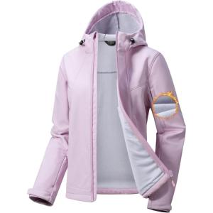 imageFREE SOLDIER Womens Waterproof Softshell Jacket with Hood Fleece Lined Warm Lightweight Windproof Rain Jacket for HikingPink