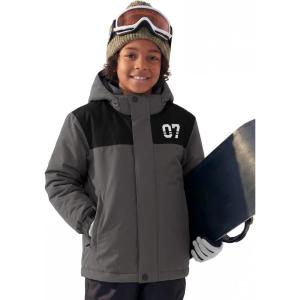 imageFREE SOLDIER Boys Waterproof Warm Ski Jacket Windproof Fleece Thick Kids Winter Coat with Hood for Snowboarding OutdoorGrey