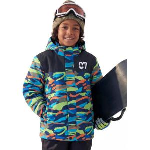 imageFREE SOLDIER Boys Waterproof Warm Ski Jacket Windproof Fleece Thick Kids Winter Coat with Hood for Snowboarding OutdoorMountain Stripe