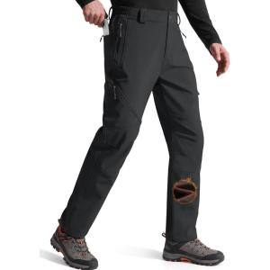 imageFREE SOLDIER Mens Fleece Lined Outdoor Cargo Hiking Pants Water Repellent Softshell Snow Ski Pants with Zipper PocketsMatte Black