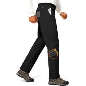 imageFREE SOLDIER Mens Fleece Lined Winter Pants Waterproof Warm Sweatpants Athletic Thermal PantsBlack