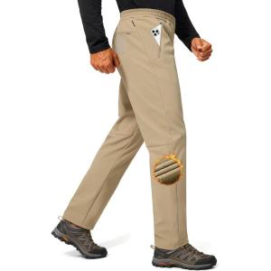 imageFREE SOLDIER Mens Fleece Lined Winter Pants Waterproof Warm Sweatpants Athletic Thermal PantsKhaki
