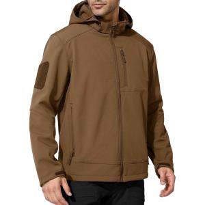 imageFREE SOLDIER Mens Lightweight Softshell Jacket Winter Fleece Lined Hooded Rain Waterproof Hiking Outdoor Jackets BrownL