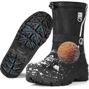 imageFREE SOLDIER Mens Snow Boots Insulated Waterproof Hiking Winter Shoes Nonslip Outdoor Ankle Cold Weather Boots with Warm InnerVelvet Black