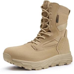 imageFREE SOLDIER Mens Tactical Boots 8 Inches Military Lightweight Durable Hiking Motorcycle Combat Waterproof BootsBright Tan