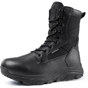 imageFREE SOLDIER Mens Tactical Boots 8 Inches Military Lightweight Durable Hiking Motorcycle Combat Waterproof BootsDark Black