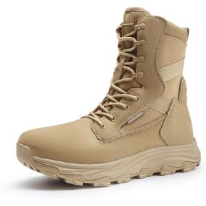 imageFREE SOLDIER Mens Tactical Boots 8 Inches Military Lightweight Durable Hiking Motorcycle Combat Waterproof BootsDark Tan