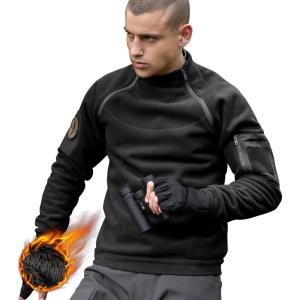 imageFREE SOLDIER Mens Tactical Fleece Lined Jacket Long Sleeve Crewneck Sweatshirts Pullover with Pockets Commando SweaterBlack