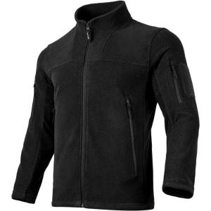 imageFREE SOLDIER Mens Tactical Long Sleeve Fleece Coat Weatherproof Full Zip Up Lightweight Fleece Jacket SweatshirtBlack