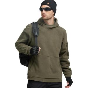 imageFREE SOLDIER Mens Tactical Winter Fleece Pullover Hoodie Warm Long Fleece lined Hooded SweatshirtArmy Green