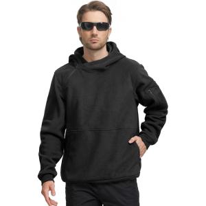 imageFREE SOLDIER Mens Tactical Winter Fleece Pullover Hoodie Warm Long Fleece lined Hooded SweatshirtBlack