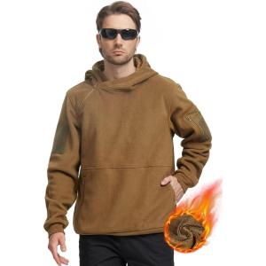 imageFREE SOLDIER Mens Tactical Winter Fleece Pullover Hoodie Warm Long Fleece lined Hooded SweatshirtBrown