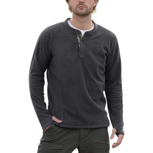imageFREE SOLDIER Mens Thermal Fleece Pullover Sweater Henley Long Sleeve shirts For MenWinter Lightweight SweatshirtBasic Grey