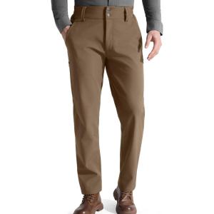 imageFREE SOLDIER Mens Warm Windproof Winter Fleece Lined Pants Hiking ExpandableWaist Softshell Snow Ski PantsBrown