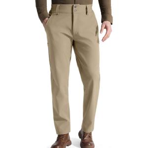 imageFREE SOLDIER Mens Warm Windproof Winter Fleece Lined Pants Hiking ExpandableWaist Softshell Snow Ski PantsKhaki