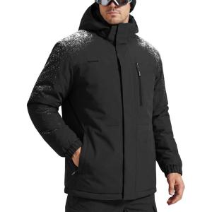 imageFREE SOLDIER Mens Waterproof Ski Snow Jacket Fleece Lined Warm Winter RainCoat Windbreaker Snowboarding Jacket with HoodBlack