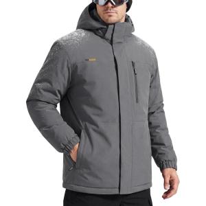 imageFREE SOLDIER Mens Waterproof Ski Snow Jacket Fleece Lined Warm Winter RainCoat Windbreaker Snowboarding Jacket with HoodCharcoal Gray