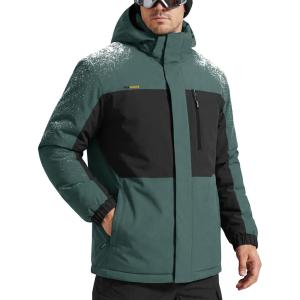 imageFREE SOLDIER Mens Waterproof Ski Snow Jacket Fleece Lined Warm Winter RainCoat Windbreaker Snowboarding Jacket with HoodGreen Black