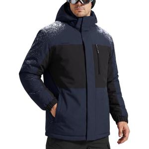 imageFREE SOLDIER Mens Waterproof Ski Snow Jacket Fleece Lined Warm Winter RainCoat Windbreaker Snowboarding Jacket with HoodNavy Black