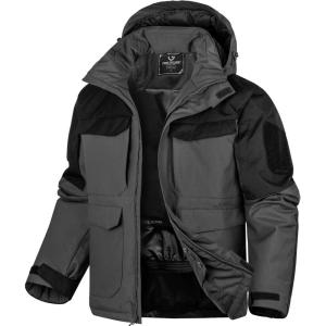 imageFREE SOLDIER Mens Waterproof Ski Winter Jacket Warm Winter Snow Snowboard Coat with Multi Pockets Detachable HoodGray
