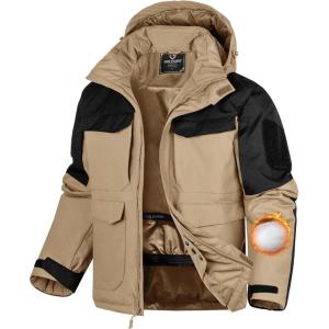 imageFREE SOLDIER Mens Waterproof Ski Winter Jacket Warm Winter Snow Snowboard Coat with Multi Pockets Detachable HoodKhaki