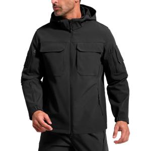 imageFREE SOLDIER Mens Waterproof Softshell Jacket Fleece Lined Outdoor Jacket Tactical Military Hoodie WindbreakerBlack