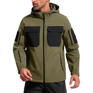 imageFREE SOLDIER Mens Waterproof Softshell Jacket Fleece Lined Outdoor Jacket Tactical Military Hoodie WindbreakerBlack Green