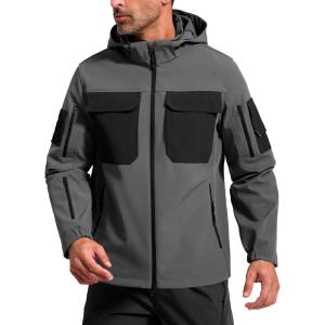 imageFREE SOLDIER Mens Waterproof Softshell Jacket Fleece Lined Outdoor Jacket Tactical Military Hoodie WindbreakerBlack Grey