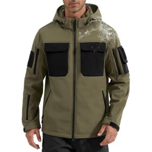imageFREE SOLDIER Mens Waterproof Softshell Jacket Fleece Lined Outdoor Jacket Tactical Military Hoodie WindbreakerClassic Black Green