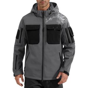 imageFREE SOLDIER Mens Waterproof Softshell Jacket Fleece Lined Outdoor Jacket Tactical Military Hoodie WindbreakerClassic Black Grey
