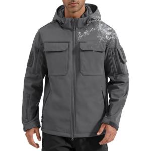 imageFREE SOLDIER Mens Waterproof Softshell Jacket Fleece Lined Outdoor Jacket Tactical Military Hoodie WindbreakerClassic Grey