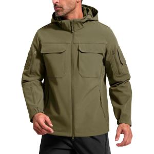 imageFREE SOLDIER Mens Waterproof Softshell Jacket Fleece Lined Outdoor Jacket Tactical Military Hoodie WindbreakerGreen