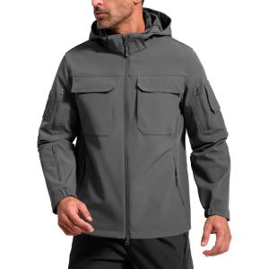 imageFREE SOLDIER Mens Waterproof Softshell Jacket Fleece Lined Outdoor Jacket Tactical Military Hoodie WindbreakerGrey
