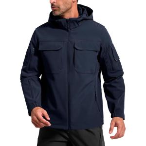 imageFREE SOLDIER Mens Waterproof Softshell Jacket Fleece Lined Outdoor Jacket Tactical Military Hoodie WindbreakerNavy