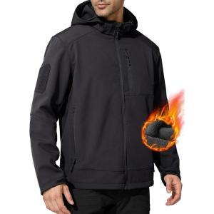 imageFREE SOLDIER Softshell Jackets for Men Water Resistant Fleece Lined Tactical Hunting Winter Windbreaker with Detachable HoodBlack2XL